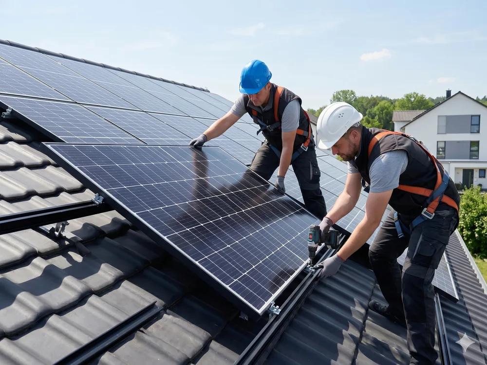 Montageteam installiert Solarmodule
